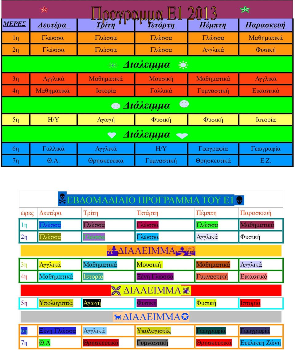 ΕΒΔΟΜΑΔΙΑΙΟ ΠΡΟΓΡΑΜΜΑ ΤΟΥ Ε1 ώρες Δευτέρα Τρίτη Τετάρτη Πέμπτη Παρασκευή 4η Μαθηματικά Ιστορία Ξένη Γλώσσα Γυμναστική