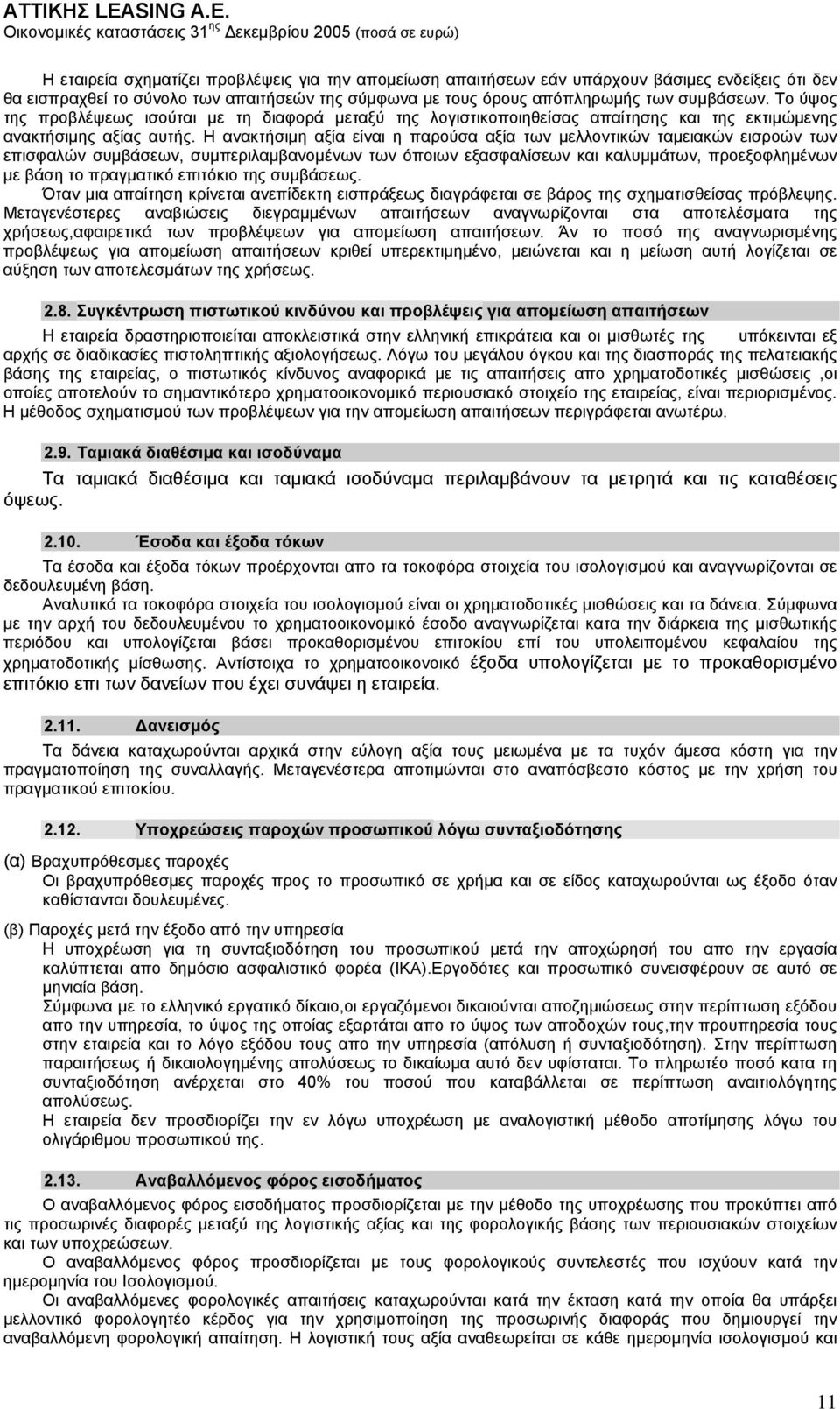 Η ανακτήσιμη αξία είναι η παρούσα αξία των μελλοντικών ταμειακών εισροών των επισφαλών συμβάσεων, συμπεριλαμβανομένων των όποιων εξασφαλίσεων και καλυμμάτων, προεξοφλημένων με βάση το πραγματικό