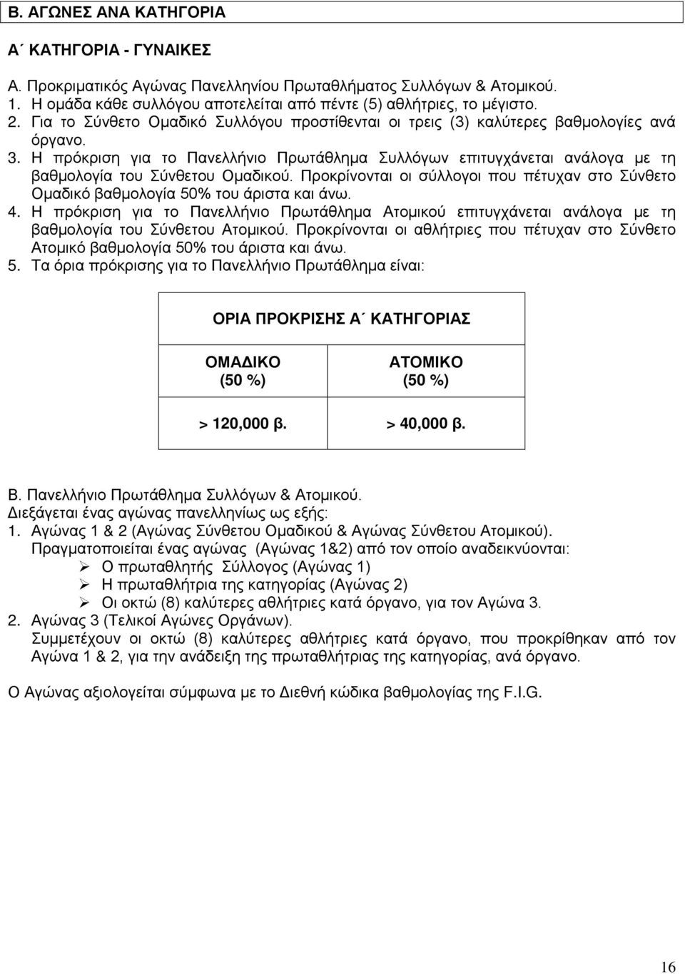 Η πρόκριση για το Πανελλήνιο Πρωτάθλημα Συλλόγων επιτυγχάνεται ανάλογα με τη βαθμολογία του Σύνθετου Ομαδικού.