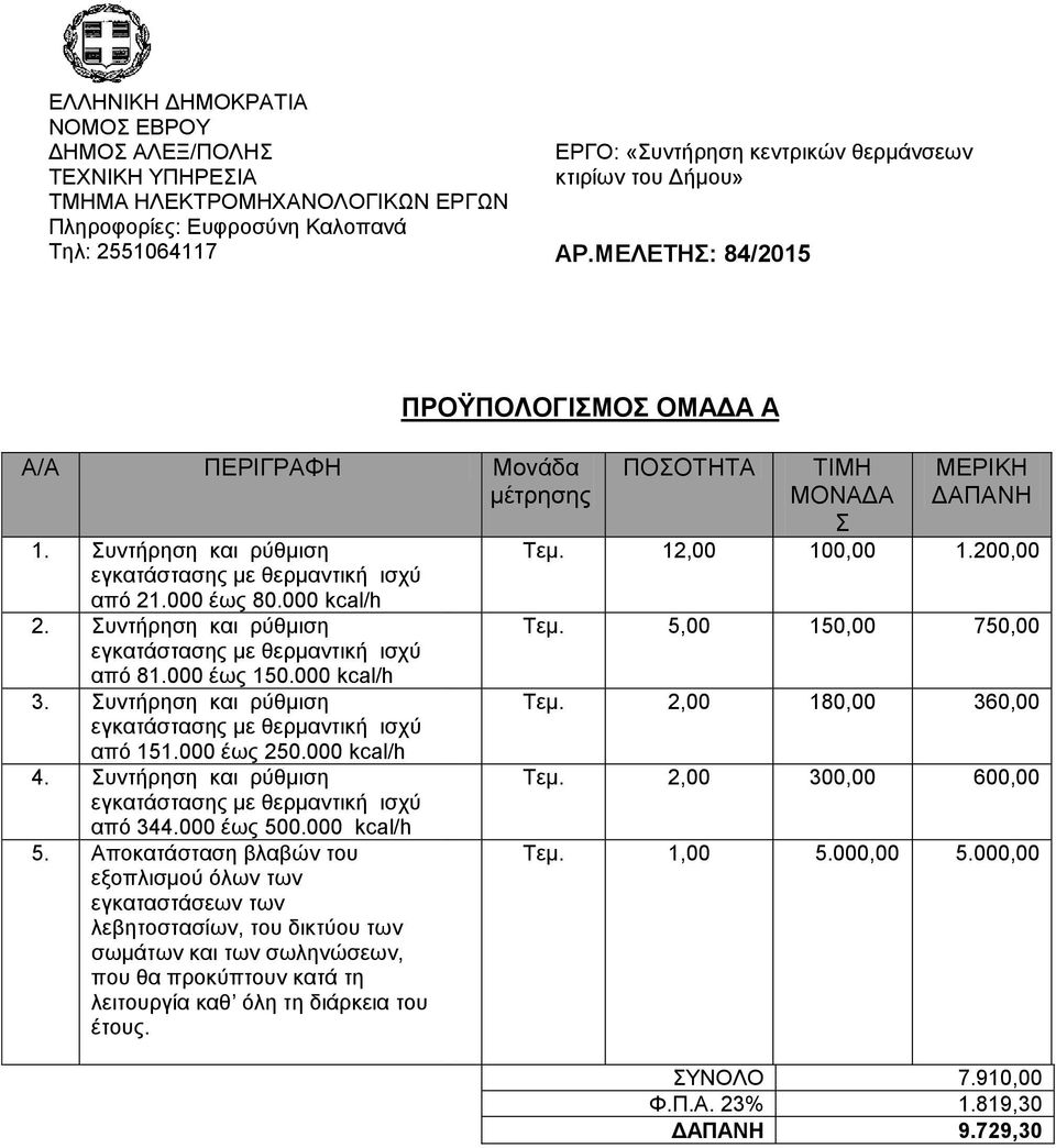 Συντήρηση και ρύθμιση από 151.000 έως 250.000 kcal/h 4. Συντήρηση και ρύθμιση από 344.000 έως 500.000 kcal/h 5.