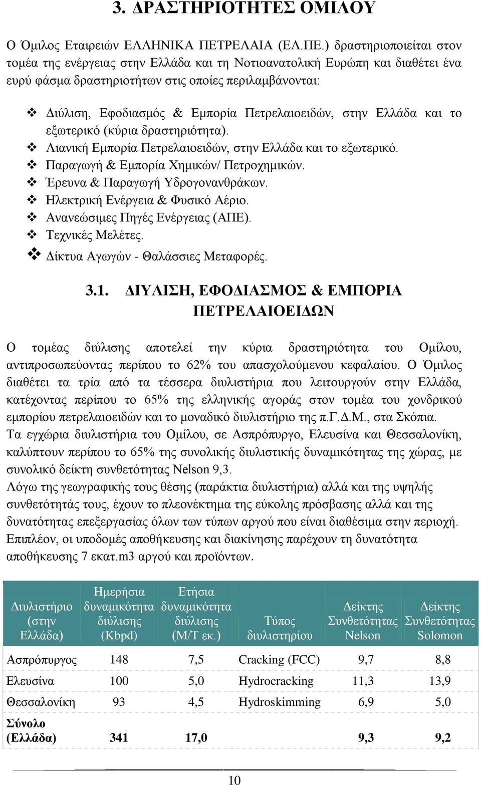 ) δραστηριοποιείται στον τομέα της ενέργειας στην Ελλάδα και τη Νοτιοανατολική Ευρώπη και διαθέτει ένα ευρύ φάσμα δραστηριοτήτων στις οποίες περιλαμβάνονται: Διύλιση, Εφοδιασμός & Εμπορία