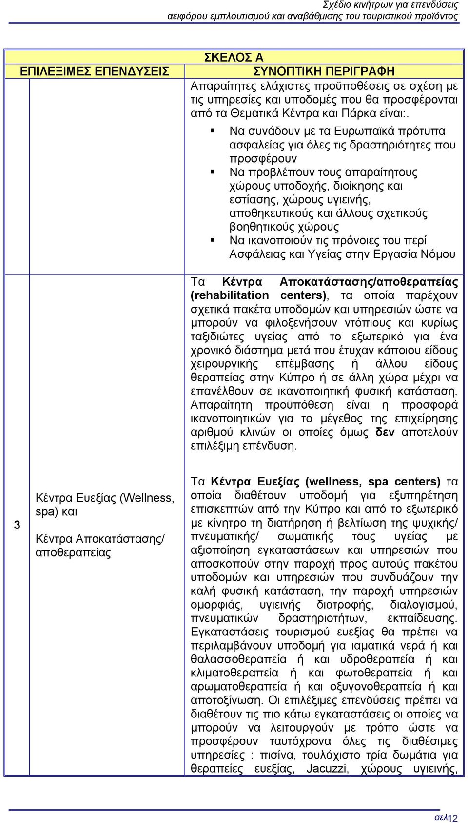 Να συνάδουν με τα Ευρωπαϊκά πρότυπα ασφαλείας για όλες τις δραστηριότητες που προσφέρουν Να προβλέπουν τους απαραίτητους χώρους υποδοχής, διοίκησης και εστίασης, χώρους υγιεινής, αποθηκευτικούς και