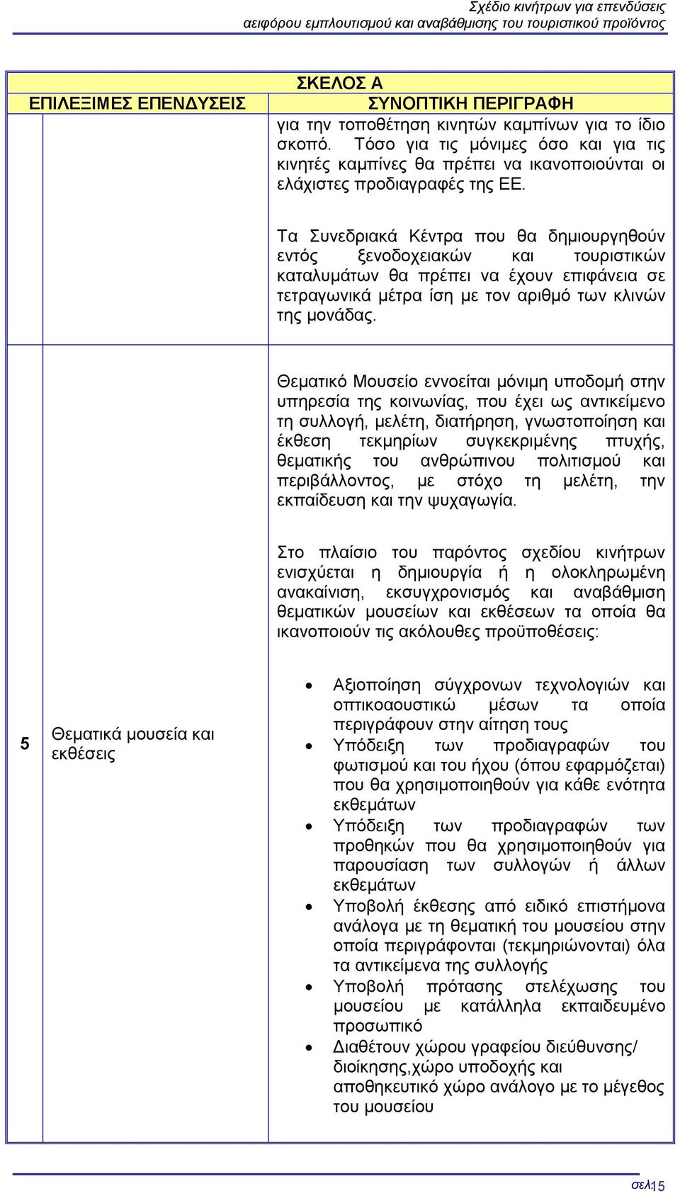 Τα Συνεδριακά Κέντρα που θα δημιουργηθούν εντός ξενοδοχειακών και τουριστικών καταλυμάτων θα πρέπει να έχουν επιφάνεια σε τετραγωνικά μέτρα ίση με τον αριθμό των κλινών της μονάδας.