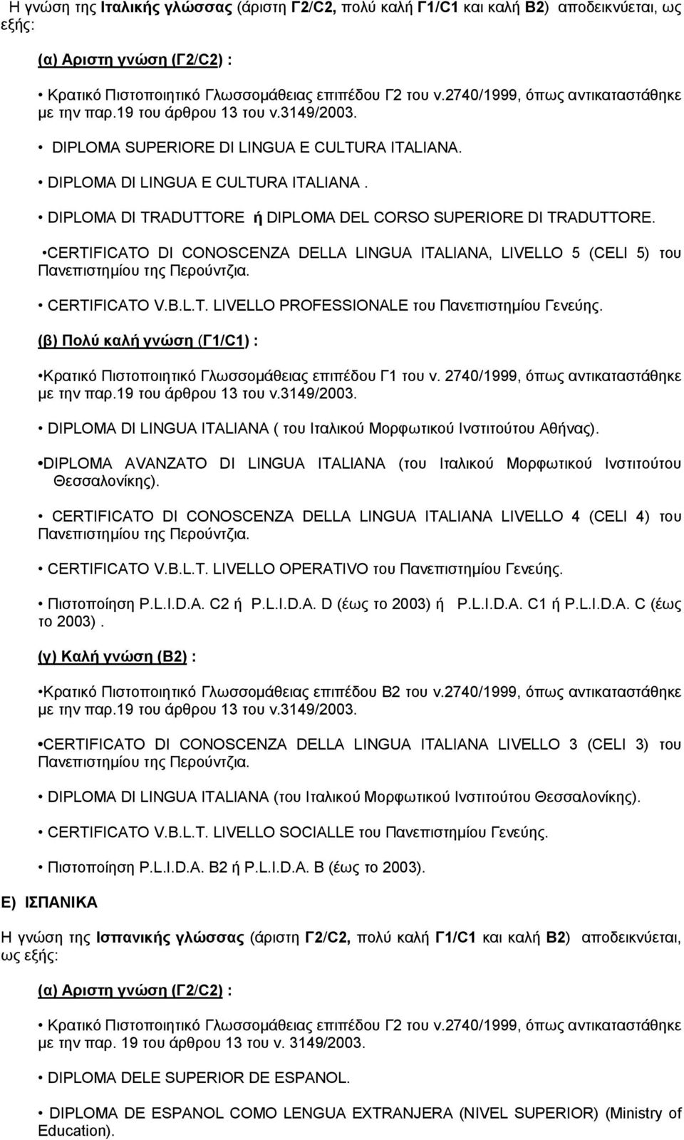 DIPLOMA DI LINGUA ITALIANA ( του Ιταλικού Μορφωτικού Ινστιτούτου Αθήνας). DIPLOMA AVANZATO DI LINGUA ITALIANA (του Ιταλικού Μορφωτικού Ινστιτούτου Θεσσαλονίκης).