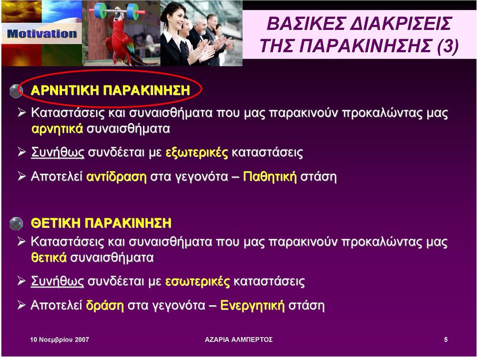 Παθητική στάση ΘΕΤΙΚΗ ΠΑΡΑΚΙΝΗΣΗ Καταστάσεις και συναισθήµατα που µας παρακινούν προκαλώντας µας θετικά