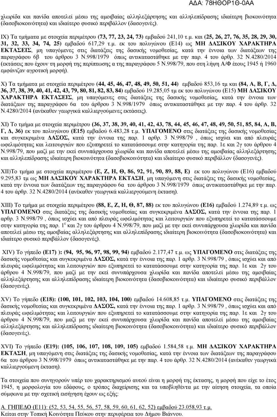 998/1979 όπως αντικαταστάθηκε με την παρ. 4 του άρθρ. 32 Ν.4280/2014 (εκτάσεις που έχουν τη μορφή της περίπτωσης α της παραγράφου 5 Ν.