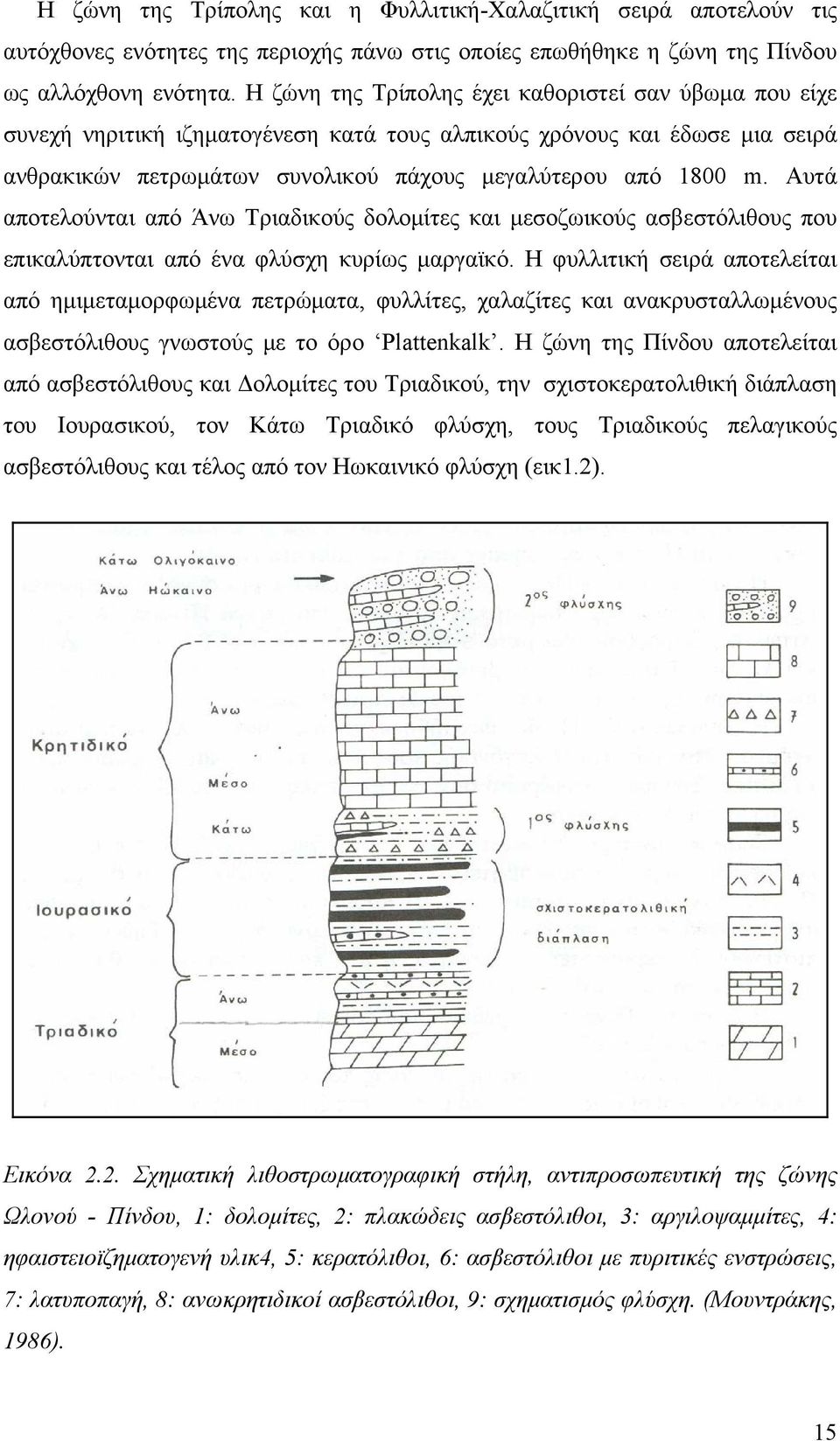 Αυτά αποτελούνται από Άνω Τριαδικούς δολομίτες και μεσοζωικούς ασβεστόλιθους που επικαλύπτονται από ένα φλύσχη κυρίως μαργαϊκό.