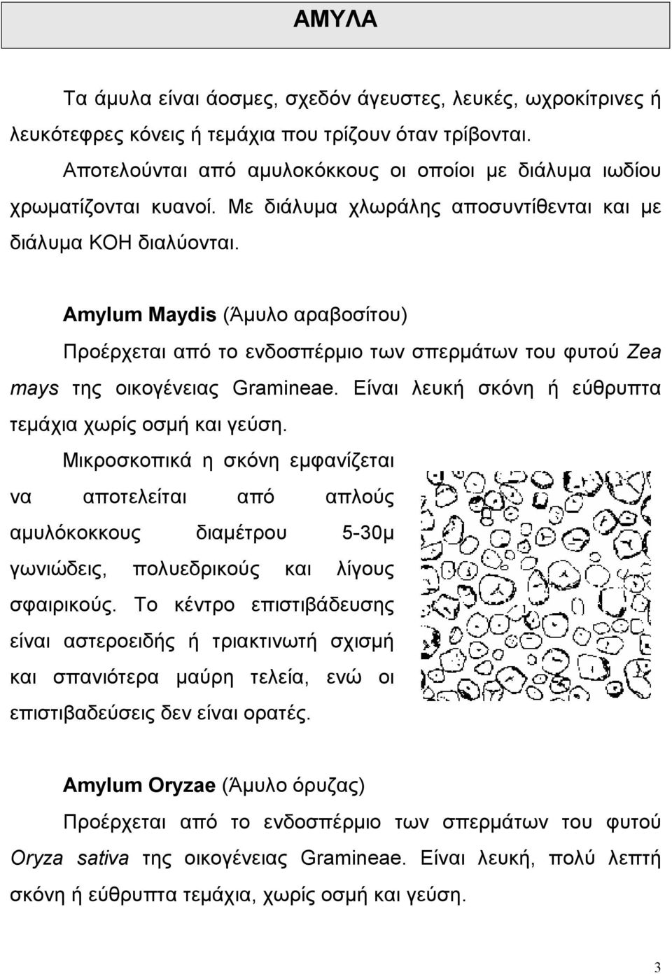 Amylum Maydis (Άμυλο αραβοσίτου) Προέρχεται από το ενδοσπέρμιο των σπερμάτων του φυτού Zea mays της οικογένειας Gramineae. Είναι λευκή σκόνη ή εύθρυπτα τεμάχια χωρίς οσμή και γεύση.
