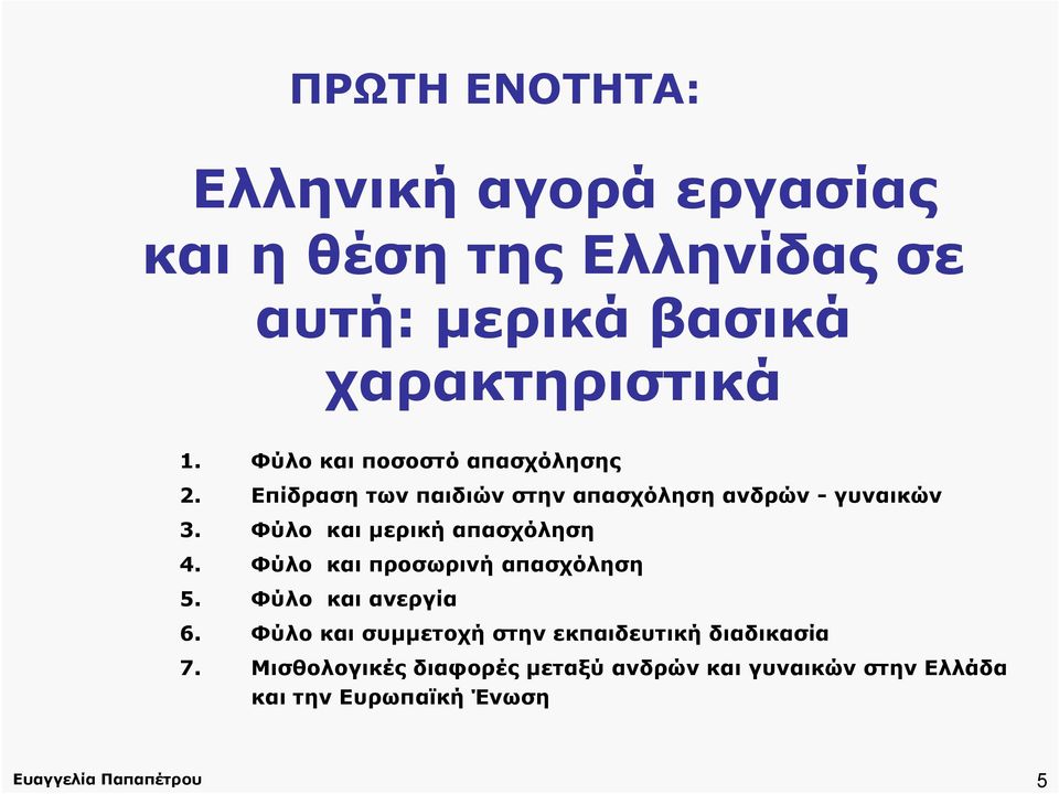 Φύλο και μερική απασχόληση 4. Φύλο και προσωρινή απασχόληση 5. Φύλο και ανεργία 6.