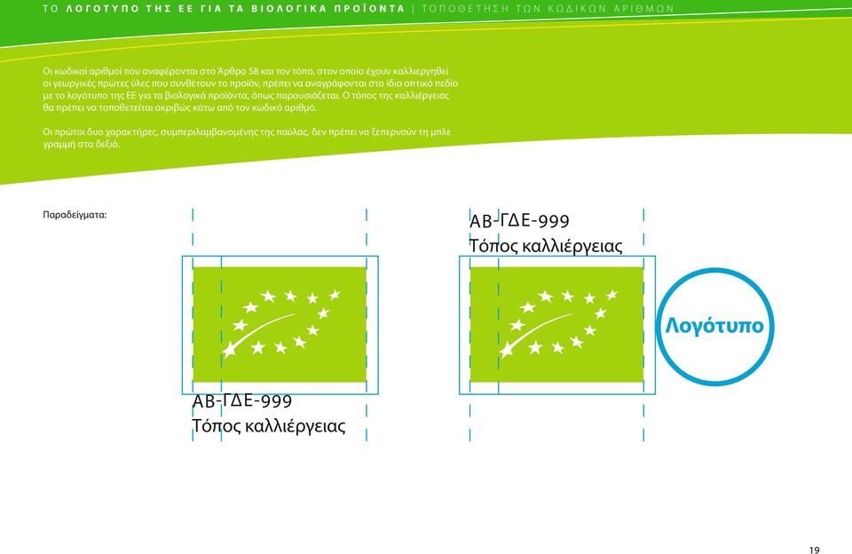 προϊόντα, όπως παρουσιάζεται. Ο τόπος της καλλιέργειας θα πρέπει να τοποθετείται ακριβώς κάτω από τον κωδικό αριθμό.