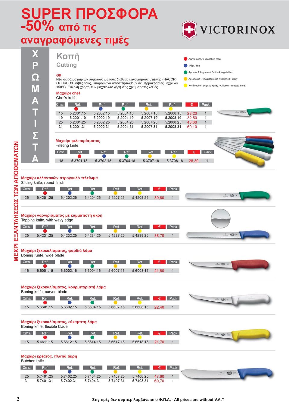 Μαχαίρι chef Chef's knife Αψητο κρέας / uncooked meat Ψάρι / fish Cms. Ref. Ref. 15 5.2001.15 5.2002.15 5.2004.15 5.2007.15 5.2008.15 23,20 1 19 5.2001.19 5.2002.19 5.2004.19 5.2007.19 5.2008.19 32,50 1 25 5.