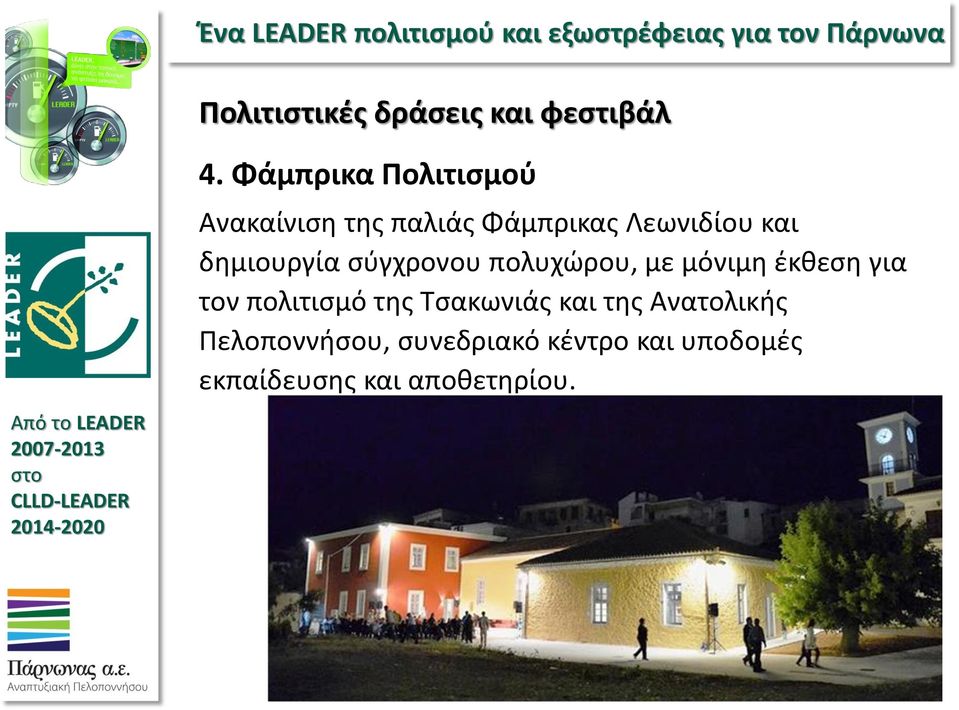 δημιουργία σύγχρονου πολυχώρου, με μόνιμη έκθεση για τον πολιτισμό