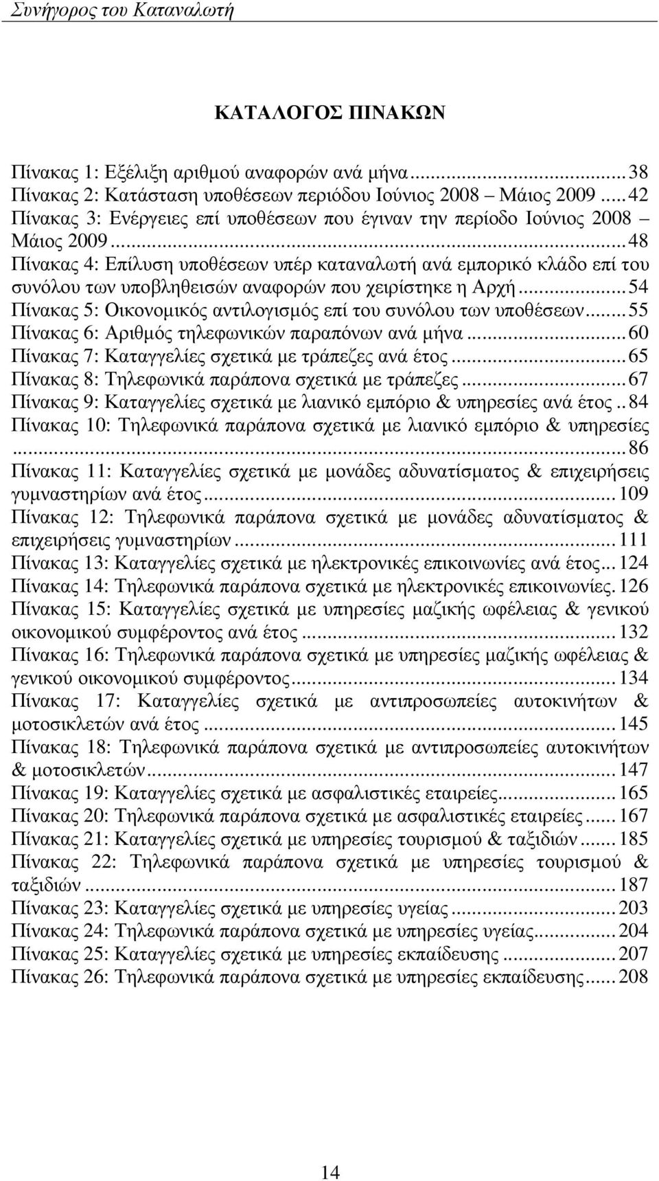 ..48 Πίνακας 4: Επίλυση υποθέσεων υπέρ καταναλωτή ανά εµπορικό κλάδο επί του συνόλου των υποβληθεισών αναφορών που χειρίστηκε η Αρχή.