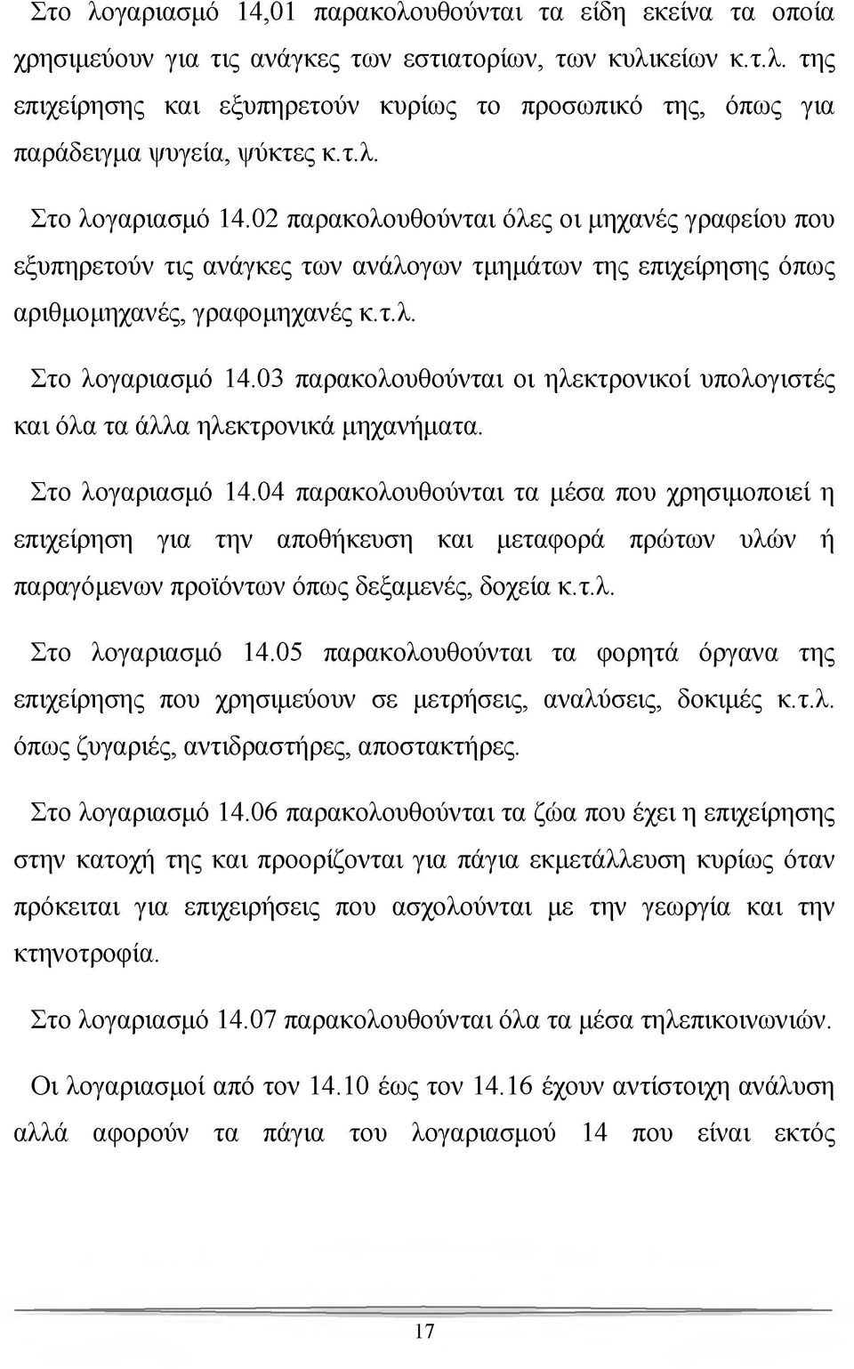 Στο λογαριασμό 14.04 παρακολουθούνται τα μέσα που χρησιμοποιεί η επιχείρηση για την αποθήκευση και μεταφορά πρώτων υλών ή παραγόμενων προϊόντων όπως δεξαμενές, δοχεία κ.τ.λ. Στο λογαριασμό 14.