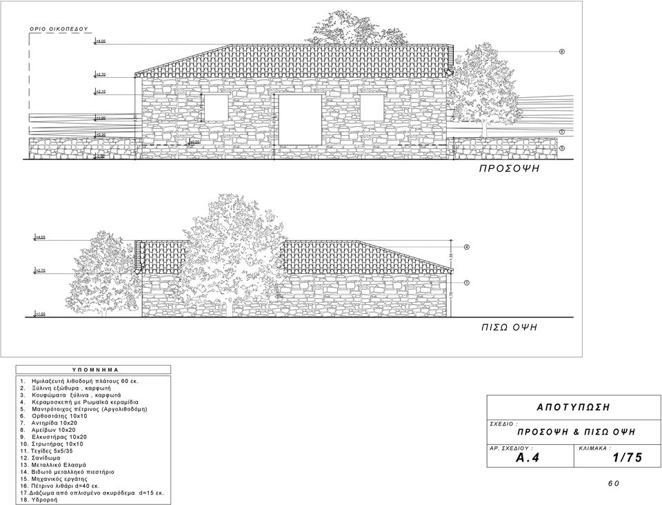 Αμείβων 0x20 9. Ελκυστήρας 0x20 0. Στρωτήρας 0x0. Τεγίδες 5x5/5 2. Σανίδωμα. Μεταλλικό Ελασμά. Βιδωτό μεταλληκό πιεστήριο 5.