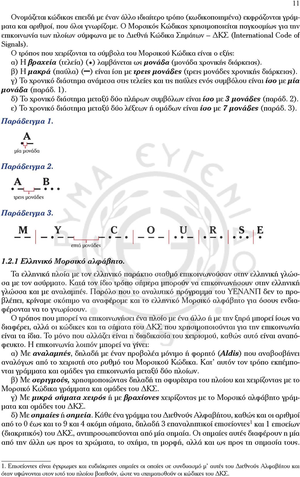 (μονάδα χρονικής διάρκειας) β) Η μακρά (παύλα) ( ) είναι ίση με τρεις μονάδες (τρεις μονάδες χρονικής διάρκειας) γ) Το χρονικό διάστημα ανάμεσα στις τελείες και τις παύλες ενός συμβόλου είναι ίσο με