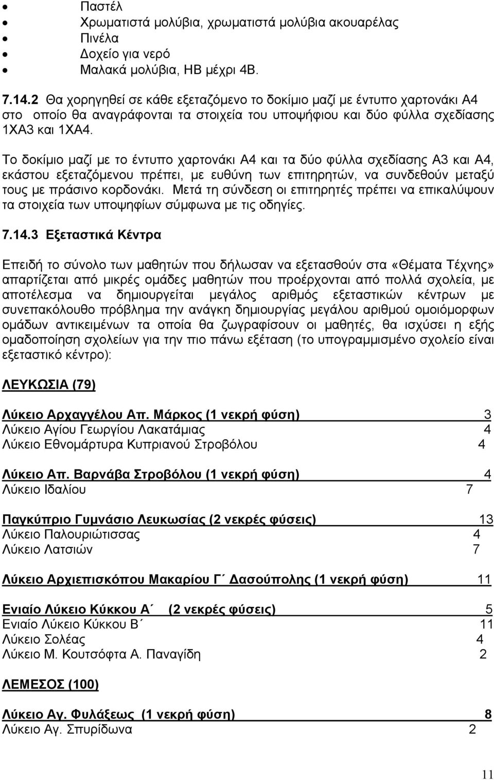 Το δοκίμιο μαζί με το έντυπο χαρτονάκι Α4 και τα δύο φύλλα σχεδίασης Α3 και Α4, εκάστου εξεταζόμενου πρέπει, με ευθύνη των επιτηρητών, να συνδεθούν μεταξύ τους με πράσινο κορδονάκι.