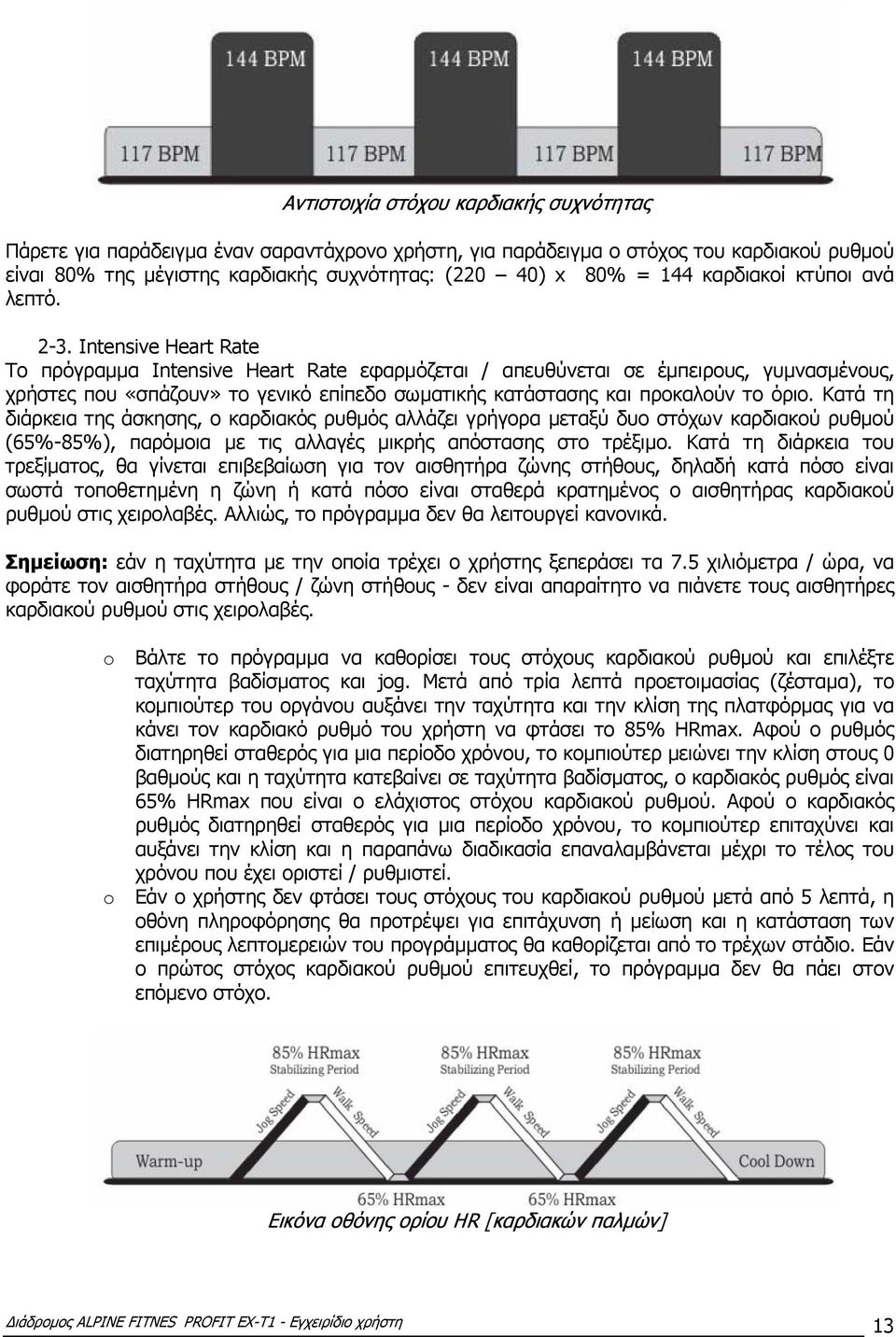 Intensive Heart Rate Το πρόγραµµα Intensive Heart Rate εφαρµόζεται / απευθύνεται σε έµπειρους, γυµνασµένους, χρήστες που «σπάζουν» το γενικό επίπεδο σωµατικής κατάστασης και προκαλούν το όριο.