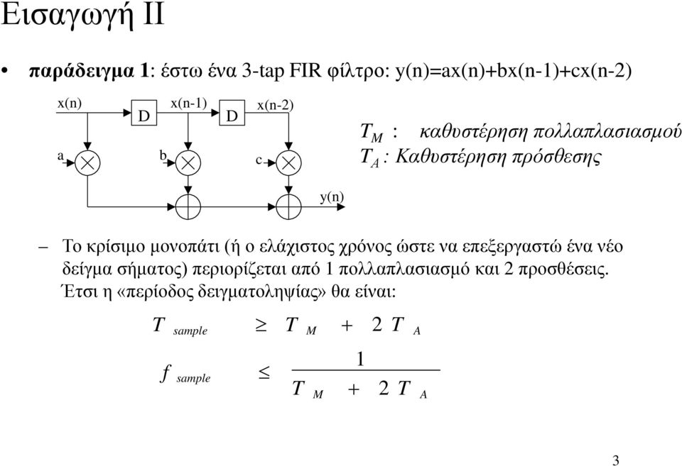 (ή ο ελάχιστος χρόνος ώστε να επεξεργαστώ ένα νέο δείγμα σήματος) περιορίζεται από 1 πολλαπλασιασμό