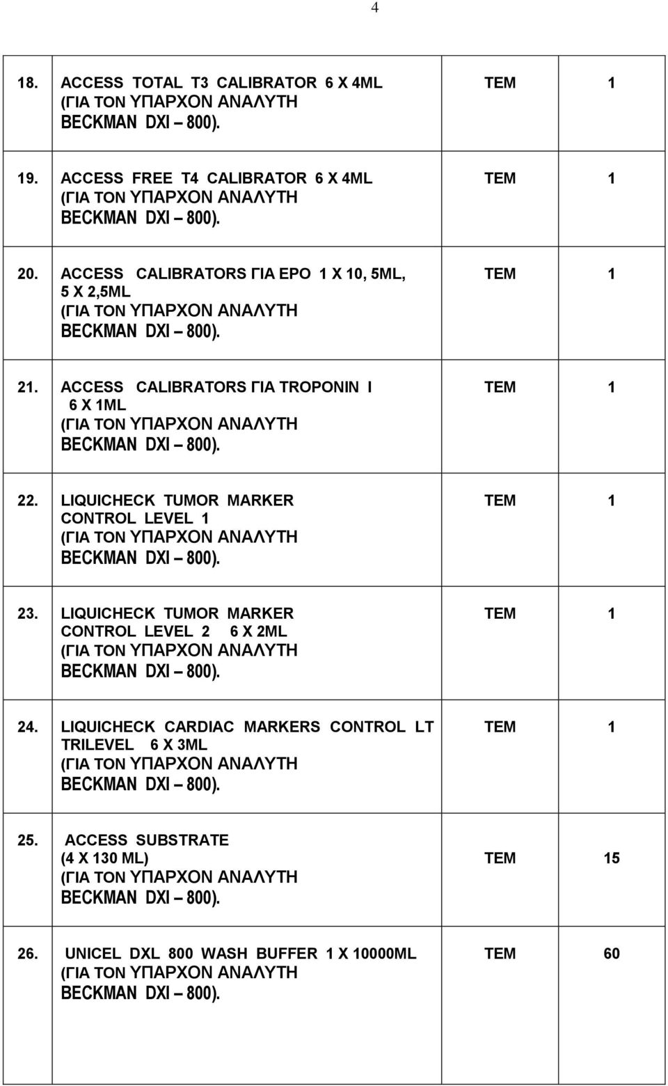 LIQUICHECK TUMOR MARKER CONTROL LEVEL 1 23. LIQUICHECK TUMOR MARKER CONTROL LEVEL 2 6 X 2ML 24.