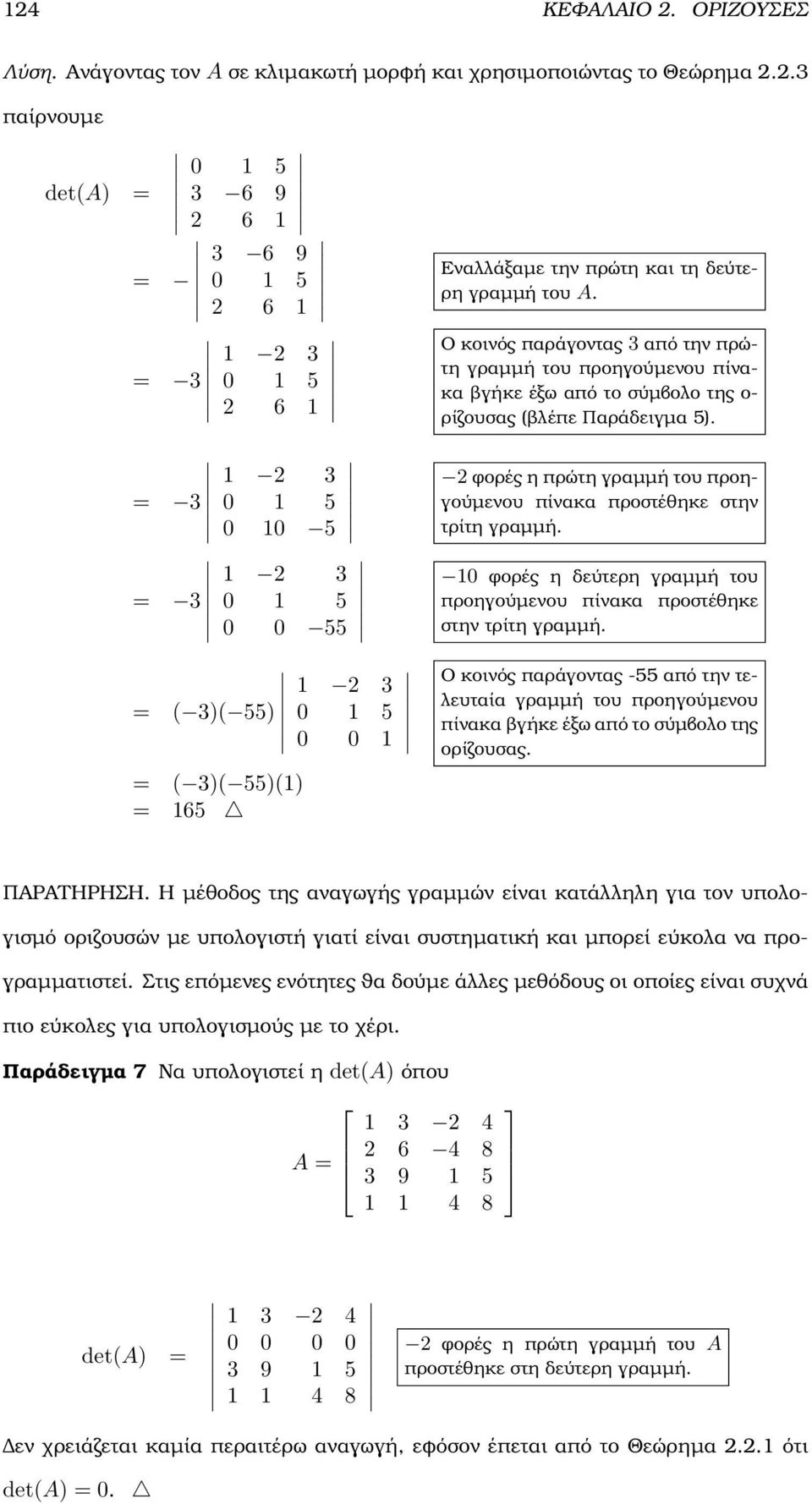 πρώτη γραµµή του προηγούµενου πίνακα προστέθηκε στην τρίτη γραµµή 0 ϕορές η δεύτερη γραµµή του προηγούµενου πίνακα προστέθηκε στην τρίτη γραµµή Ο κοινός παράγοντας -55 από την τελευταία γραµµή του