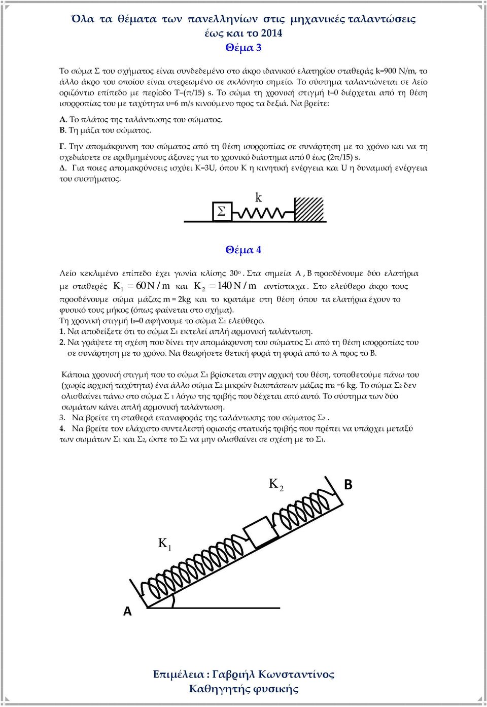 Το πλάτος της ταλάντωσης του σώματος. Β. Τη μάζα του σώματος. Γ.