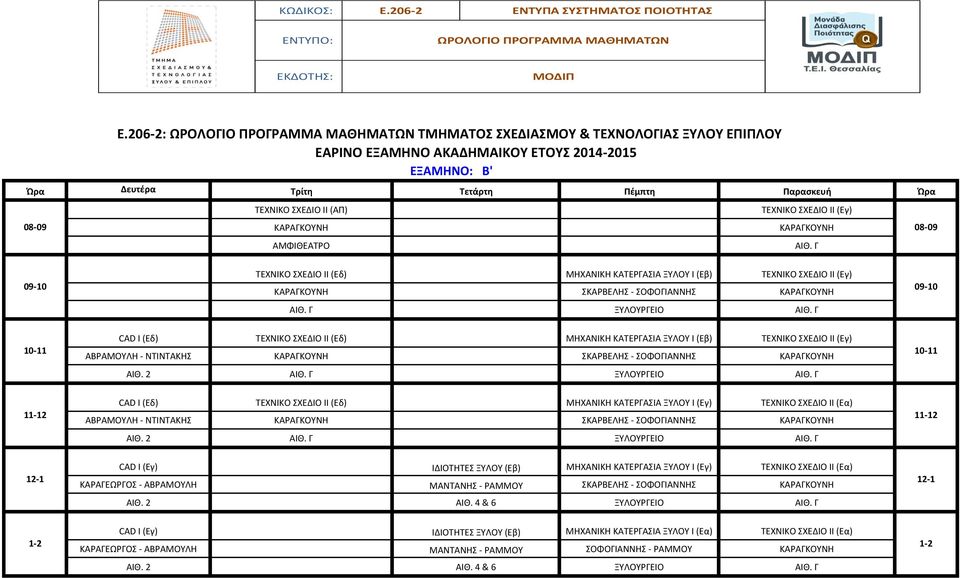 ΚΑΡΑΓΚΟΥΝΗ ΑΜΦΙΘΕΑΤΡΟ ΑΙΘ. Γ ΤΕΧΝΙΚΟ ΣΧΕΔΙΟ ΙΙ (Εδ) ΜΗΧΑΝΙΚΗ ΚΑΤΕΡΓΑΣΙΑ ΞΥΛΟΥ Ι ΤΕΧΝΙΚΟ ΣΧΕΔΙΟ ΙΙ (Εγ) ΚΑΡΑΓΚΟΥΝΗ ΣΚΑΡΒΕΛΗΣ - ΚΑΡΑΓΚΟΥΝΗ ΑΙΘ. Γ ΞΥΛΟΥΡΓΕΙΟ ΑΙΘ.