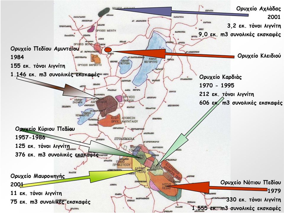 m3 συνολικές εκσκαφές Ορυχείο Κύριου Πεδίου 1957-1986 125 εκ. τόνοι λιγνίτη 376 εκ.