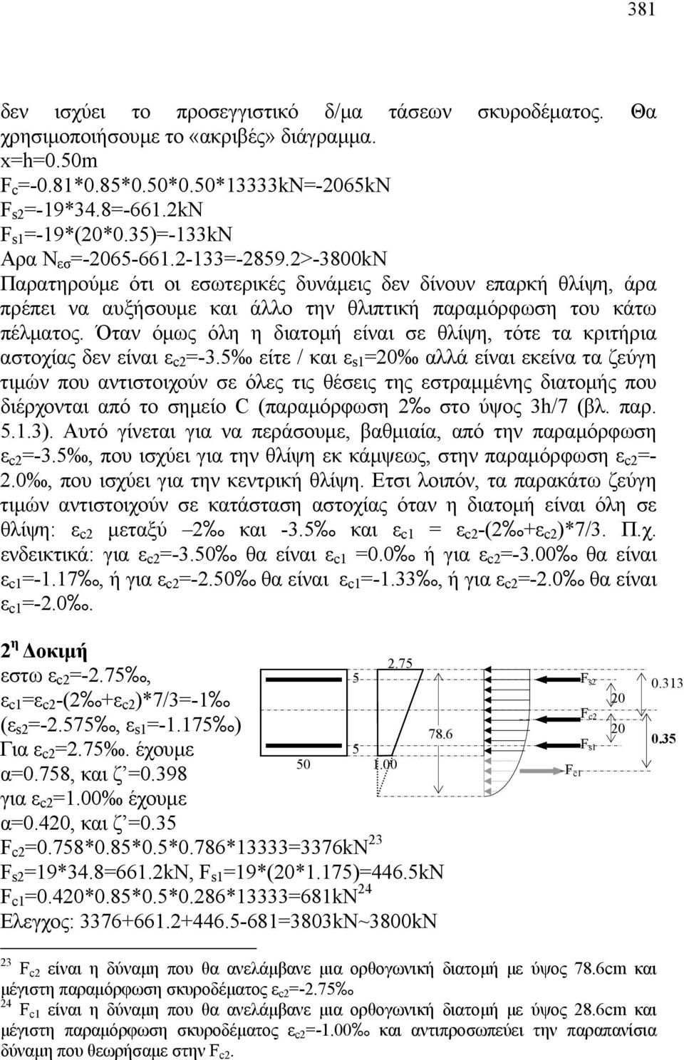 Όταν όμως όλη η διατομή είναι σε θλίψη, τότε τα κριτήρια αστοχίας δεν είναι ε c =-3.