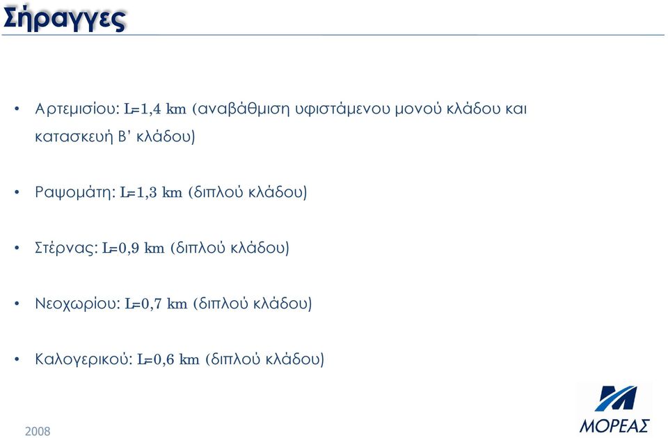 (διπλού κλάδου) Στέρνας: L=0,9 km (διπλού κλάδου)