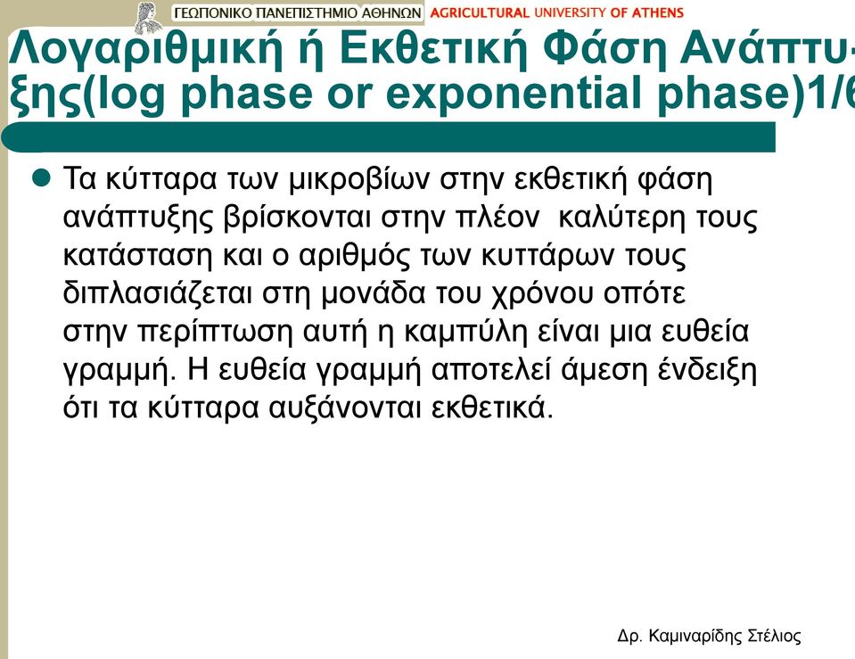 αριθμός των κυττάρων τους διπλασιάζεται στη μονάδα του χρόνου οπότε στην περίπτωση αυτή η