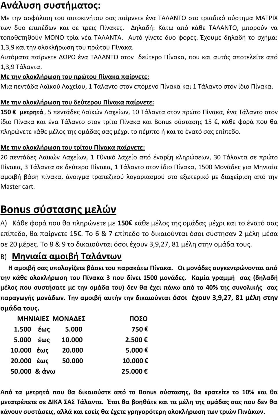 Αυτόματα παίρνετε ΔΩΡΟ ένα ΤΑΛΑΝΤΟ στον δεύτερο Πίνακα, που και αυτός αποτελείτε από 1,3,9 Τάλαντα.