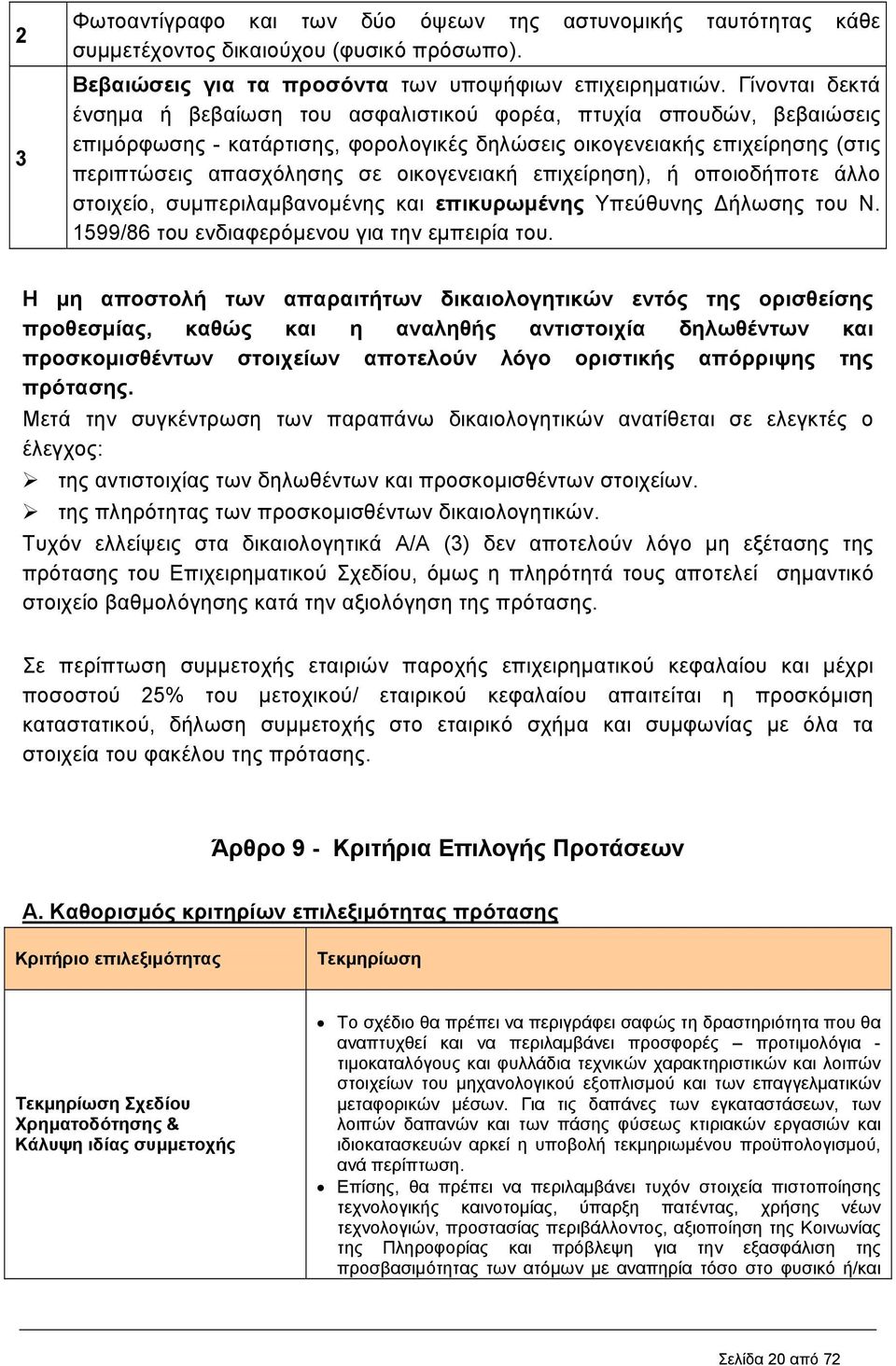 οικογενειακή επιχείρηση), ή οποιοδήποτε άλλο στοιχείο, συµπεριλαµβανοµένης και επικυρωµένης Υπεύθυνης ήλωσης του Ν. 1599/86 του ενδιαφερόµενου για την εµπειρία του.