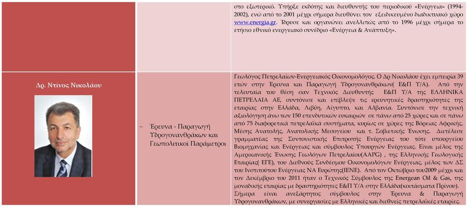 Ντίνος Νικολάου Έρευνα - Παραγωγή Υδρογονανθράκων και Γεωπολιτικοί Παράμετροι Γεωλόγος Πετρελαίων-Ενεργειακός Οικονομολόγος.