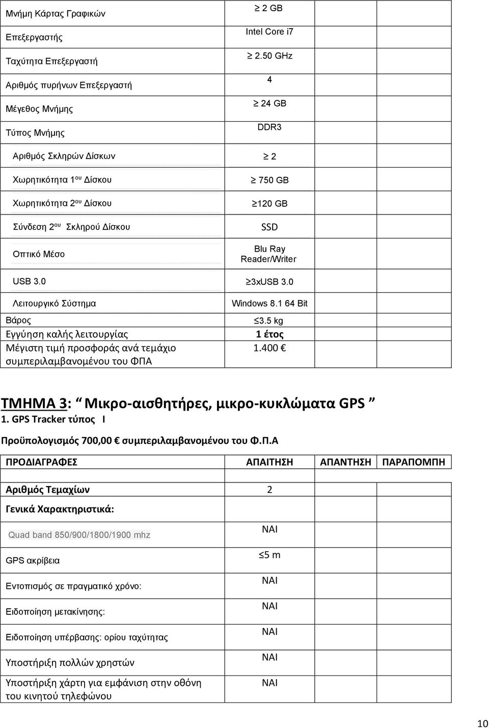 0 Λειτουργικό Σύστημα Βάρος Εγγύηση καλής λειτουργίας Μέγιστη τιμή προσφοράς ανά τεμάχιο συμπεριλαμβανομένου του ΦΠΑ Windows 8.1 64 Bit 3.5 kg 1 έτος 1.