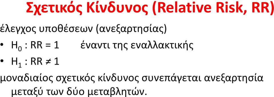 έναντι της εναλλακτικής μοναδιαίος σχετικός