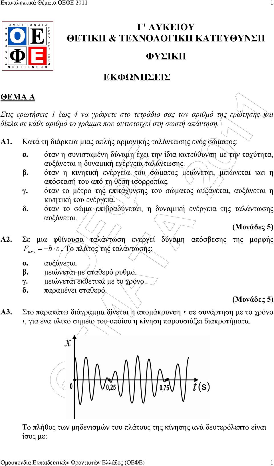 όταν η σνισταµένη δύναµη έχει την ίδια κατεύθνση µε την ταχύτητα, αξάνεται η δναµική ενέργεια ταλάντωσης. β.