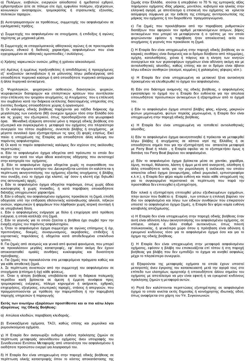 γ) Συμμετοχής του ασφαλισμένου σε στοιχήματα, ή επιδείξεις ή αγώνες ταχύτητας με μηχανικά μέσα.
