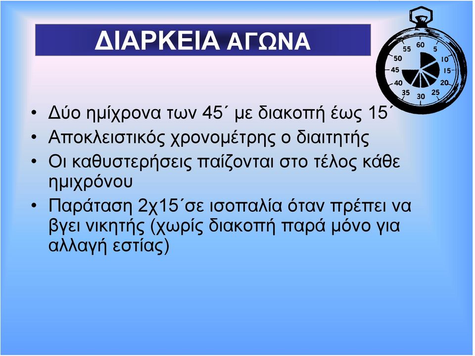 παίζονται στο τέλος κάθε ημιχρόνου Παράταση 2χ15 σε