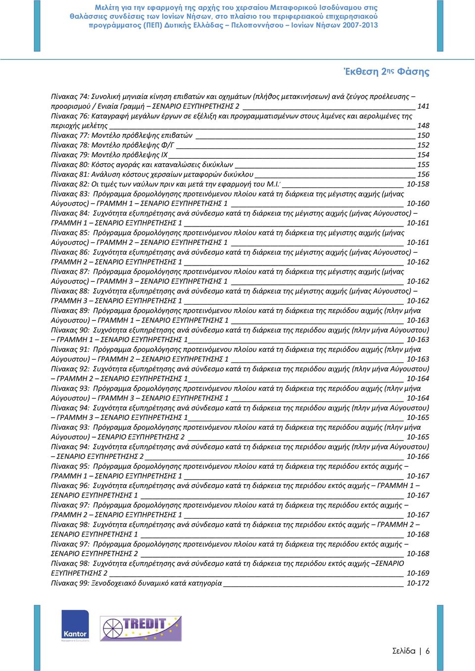 154 Πίνακας 80: Κόστος αγοράς και καταναλώσεις δικύκλων 155 Πίνακας 81: Ανάλυση κόστους χερσαίων μεταφορών δικύκλου 156 Πίνακας 82: Οι τιμές των ναύλων πριν και μετά την εφαρμογή του Μ.Ι.