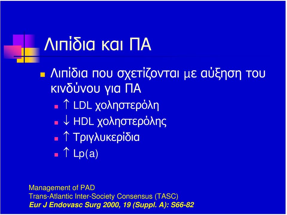 Τριγλυκερίδια Lp(a) Management of PAD Trans-Atlantic