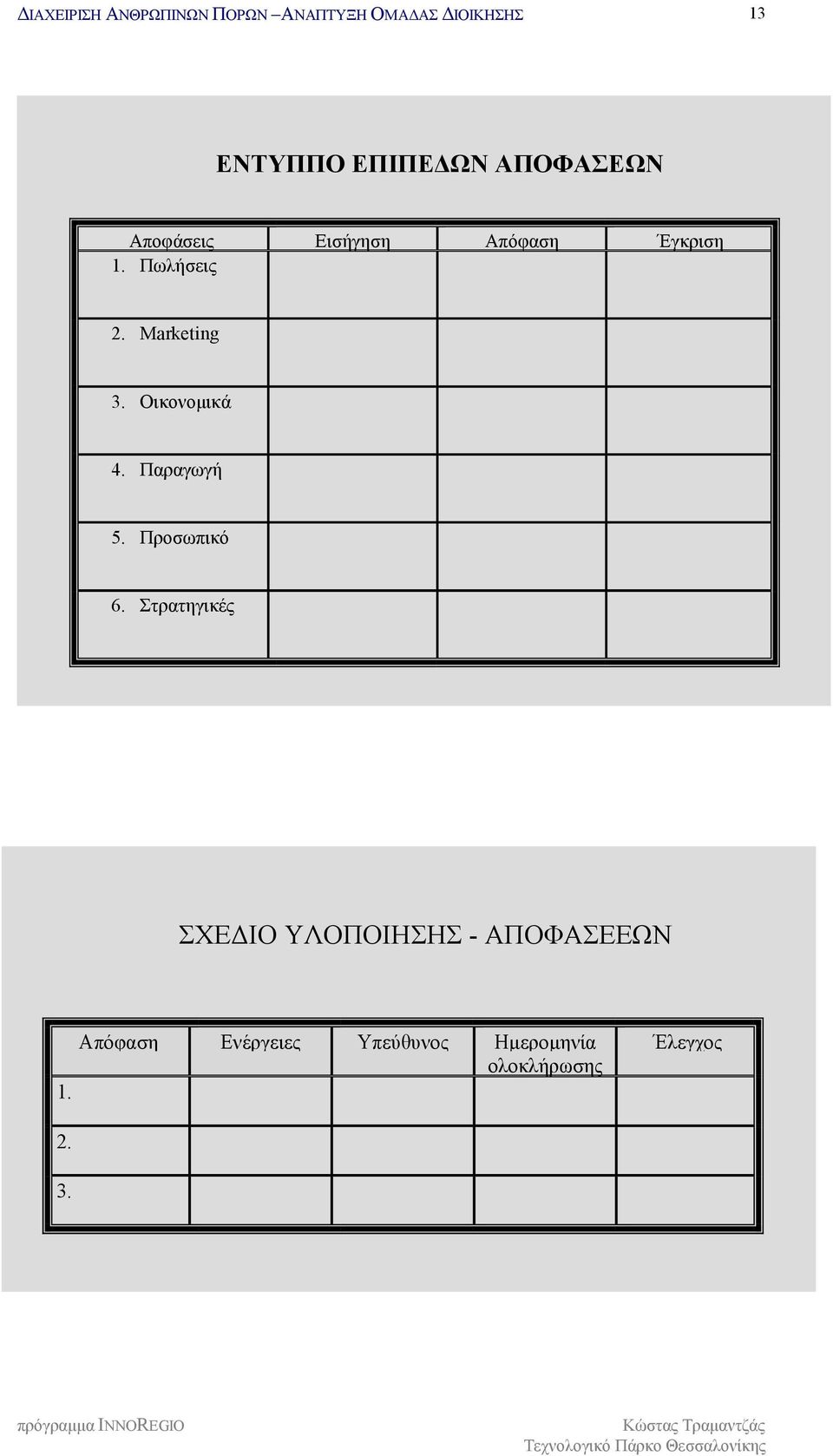 Προσωπικό 6. Στρατηγικές ΣΧΕΔΙΟ ΥΛΟΠΟΙΗΣΗΣ - ΑΠΟΦΑΣΕΕΩΝ 1.