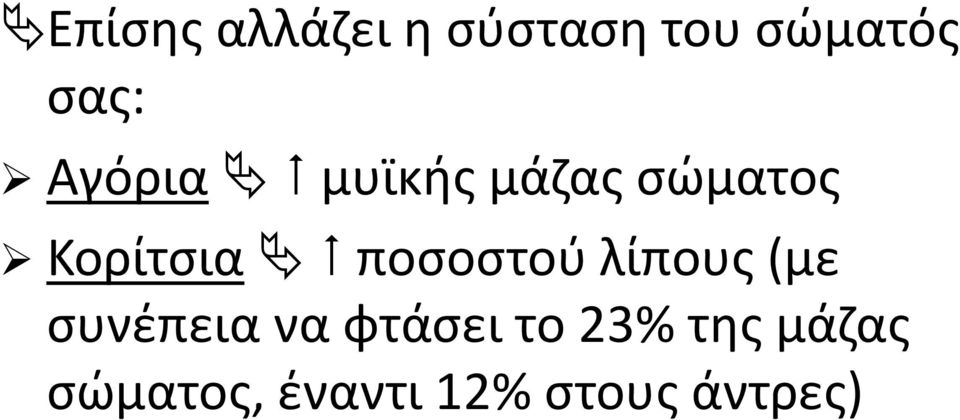 ποσοστού λίπους (με συνέπεια να φτάσει το