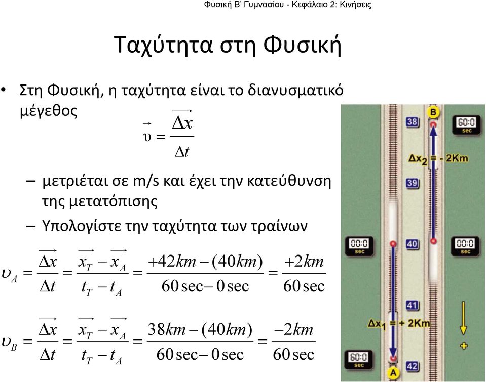 την ταχύτητα των τραίνων Δ x xt xa + 42 km (40 km) + 2km = = = = Δt t t 60sec