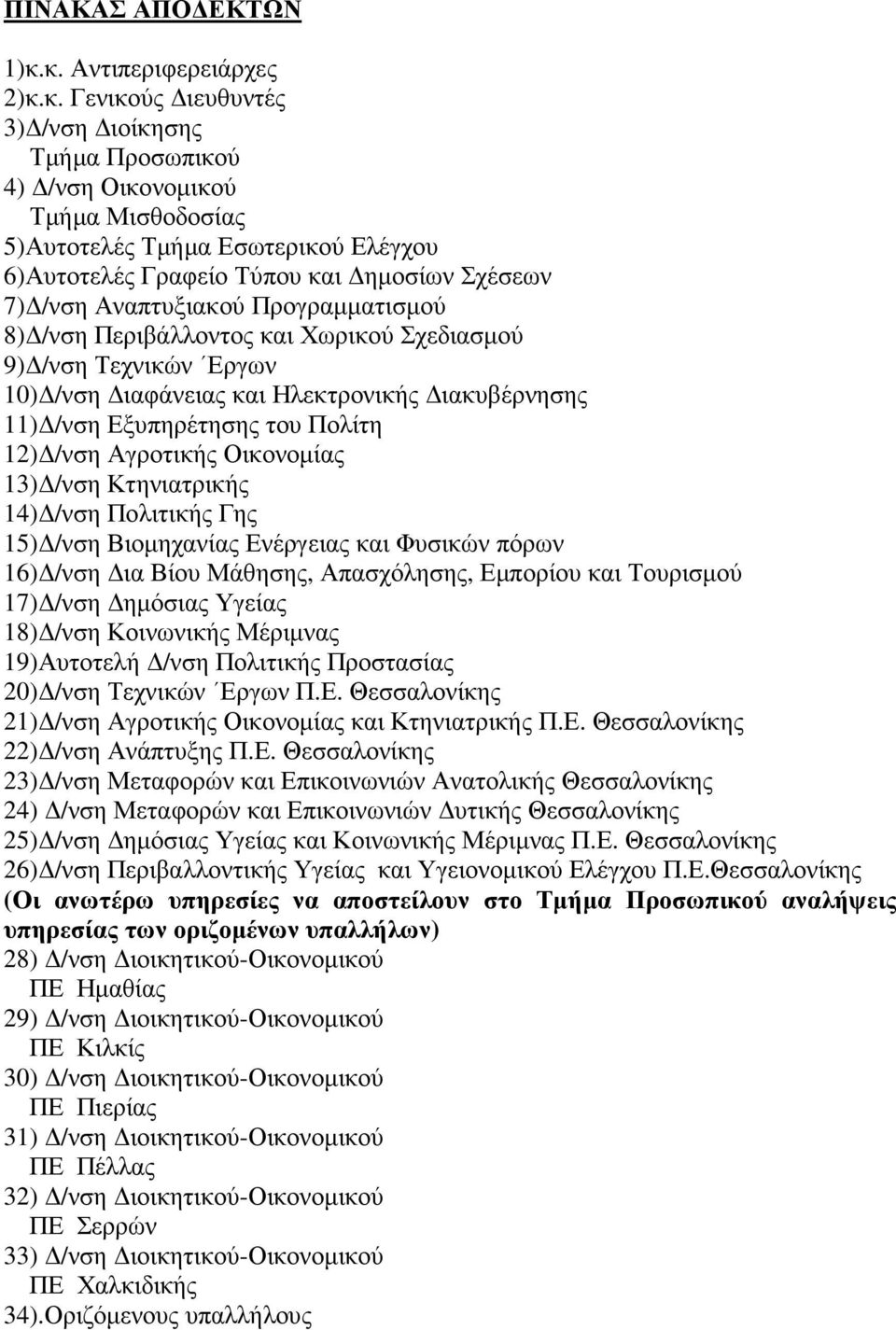 Σχέσεων 7) /νση Αναπτυξιακού Προγραµµατισµού 8) /νση Περιβάλλοντος και Χωρικού Σχεδιασµού 9) /νση Τεχνικών Εργων 10) /νση ιαφάνειας και Ηλεκτρονικής ιακυβέρνησης 11) /νση Εξυπηρέτησης του Πολίτη 12)