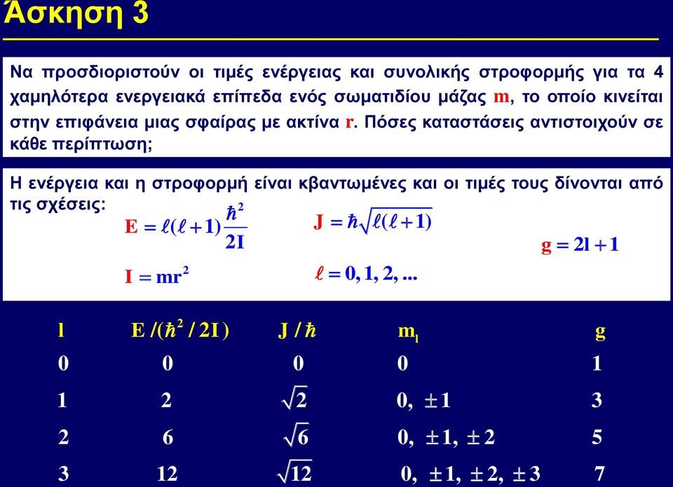 Πόσες καταστάσεις αντιστοιχούν σε κάθε περίπτωση; Η ενέργεια και η στροφορμή είναι κβαντωμένες και οι τιμές