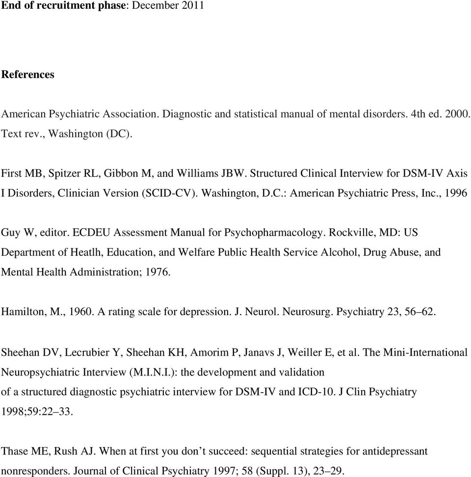 , 1996 Guy W, editor. ECDEU Assessment Manual for Psychopharmacology.