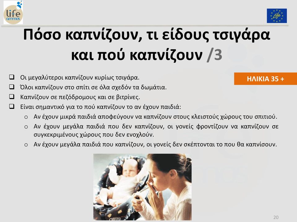 Είναι σημαντικό για το πού καπνίζουν το αν έχουν παιδιά: o o o ΗΛΙΚΙΑ 35 + Αν έχουν μικρά παιδιά αποφεύγουν να καπνίζουν στους κλειστούς