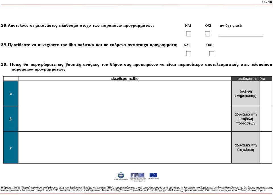 Ποιες θα περιγράφατε ως βασικές ανάγκες του δήµου σας προκειµένου να είναι περισσότερο αποτελεσµατικός στην