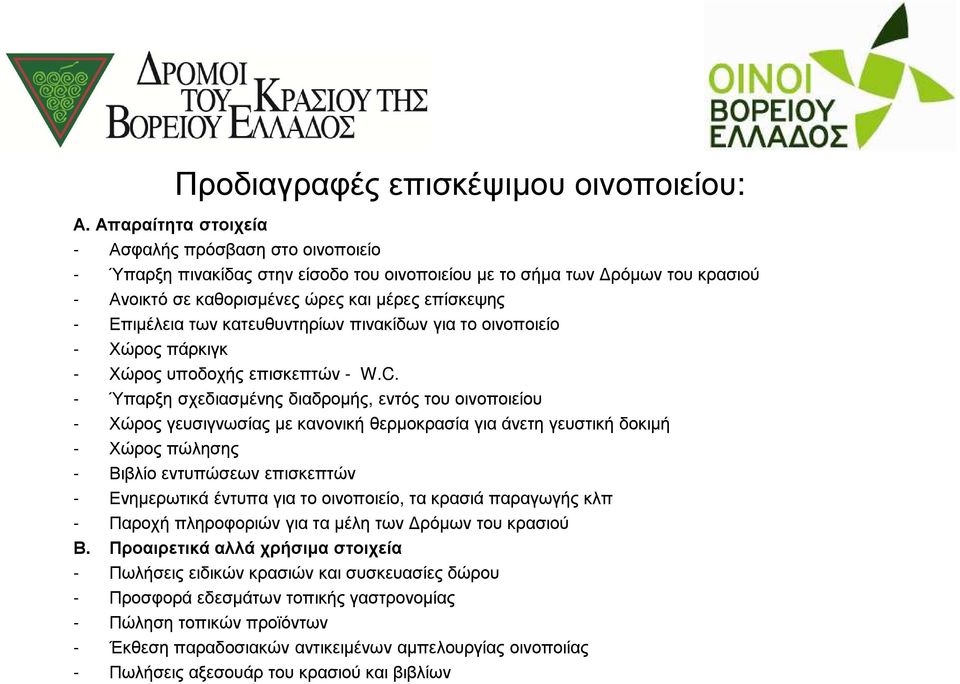 των κατευθυντηρίων πινακίδων για το οινοποιείο - Χώρος πάρκιγκ - Χώρος υποδοχής επισκεπτών - W.C.